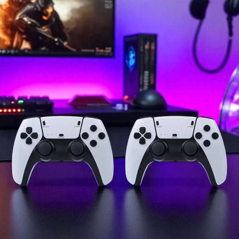 Game Stick 4K Ultra HD, console de jeu HDMI plug and play avec deux manettes sans fil, émulation multi-plateformes (PS1, PSP, N64, GBA, arcade), plus de 10 000 jeux rétro intégrés, compatible TV 4K, box Android et projecteurs. Design compact, installation rapide et expérience gaming fluide. Level one 