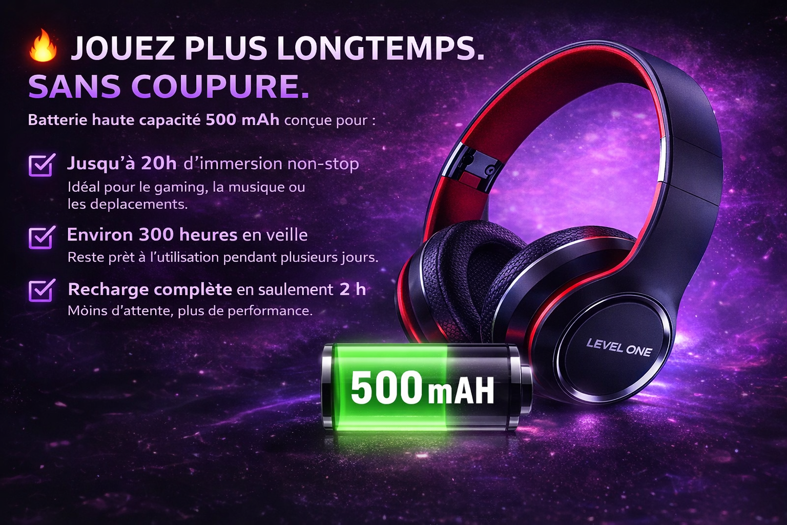 Casque Lenovo HD200 avec batterie 500 mAh offrant jusqu’à 20 heures d’autonomie