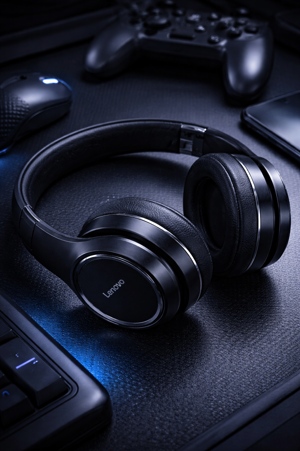 Bannière gaming Level One avec setup violet néon, casque audio, clavier RGB et console R36S