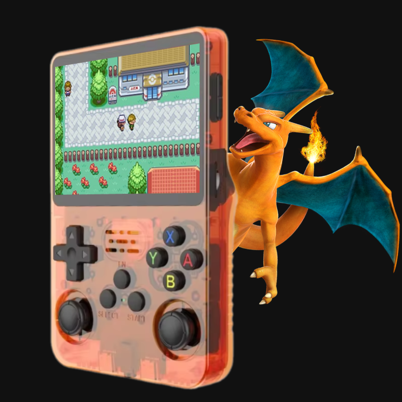 Console rétro portable R36 transparente rouge, écran HD haute résolution, double joystick analogique, boutons XYAB, compatibilité multi-émulateurs (PS1, PSP, N64, GBA, SNES, Megadrive), plus de 10 000 jeux classiques intégrés, console de jeu portable performante pour retrogaming, design transparent, ergonomique et puissant. LEVEL ONE