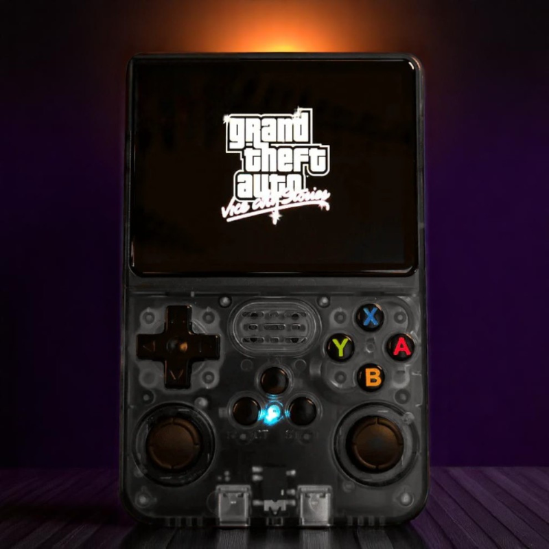 Console rétro portable R36 transparente rouge, écran HD haute résolution, double joystick analogique, boutons XYAB, compatibilité multi-émulateurs (PS1, PSP, N64, GBA, SNES, Megadrive), plus de 10 000 jeux classiques intégrés, console de jeu portable performante pour retrogaming, design transparent, ergonomique et puissant. LEVEL ONE