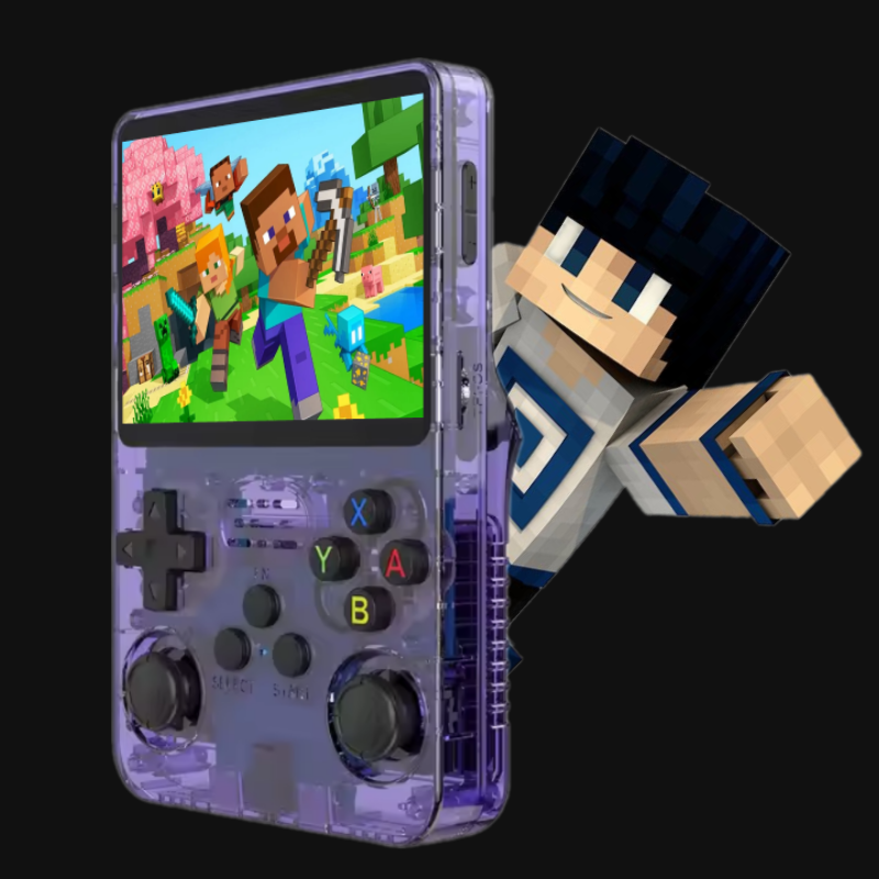 Console rétro portable R36 transparente rouge, écran HD haute résolution, double joystick analogique, boutons XYAB, compatibilité multi-émulateurs (PS1, PSP, N64, GBA, SNES, Megadrive), plus de 10 000 jeux classiques intégrés, console de jeu portable performante pour retrogaming, design transparent, ergonomique et puissant. LEVEL ONE