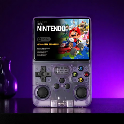 Console rétro portable R36 transparente rouge, écran HD haute résolution, double joystick analogique, boutons XYAB, compatibilité multi-émulateurs (PS1, PSP, N64, GBA, SNES, Megadrive), plus de 10 000 jeux classiques intégrés, console de jeu portable performante pour retrogaming, design transparent, ergonomique et puissant. LEVEL ONE